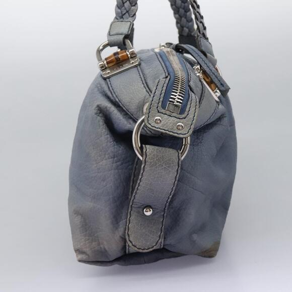 GUCCI Bamboo Tote Bag Leather Blue Silver - Picture 5 of 16